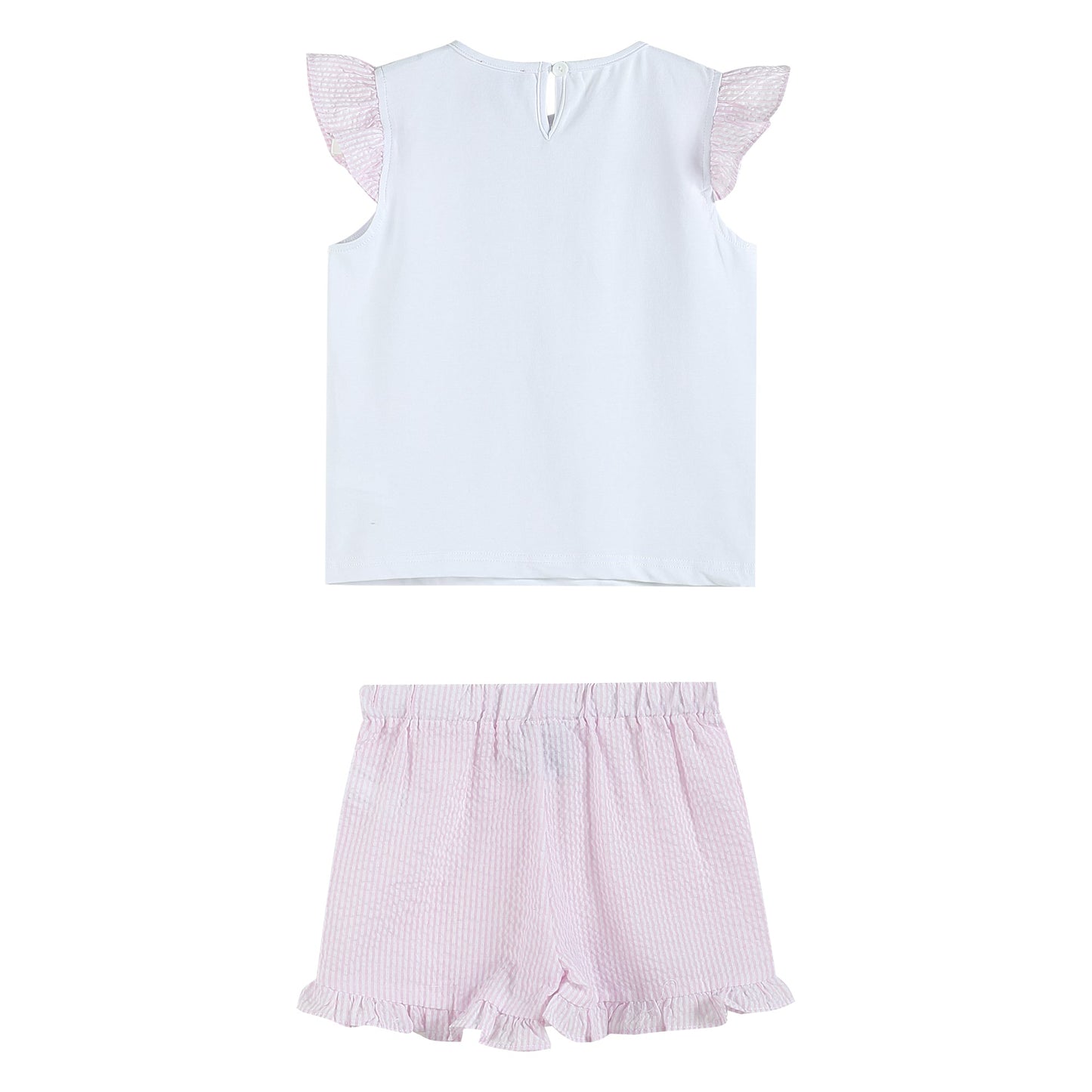 White and Pink Seersucker Top and Shorts 2pc. Set