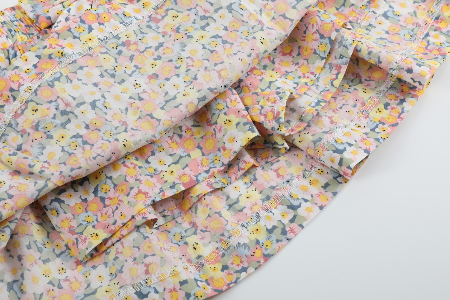 Peach Floral Print Skort and Collared Ruffle Shirt 2pc Set