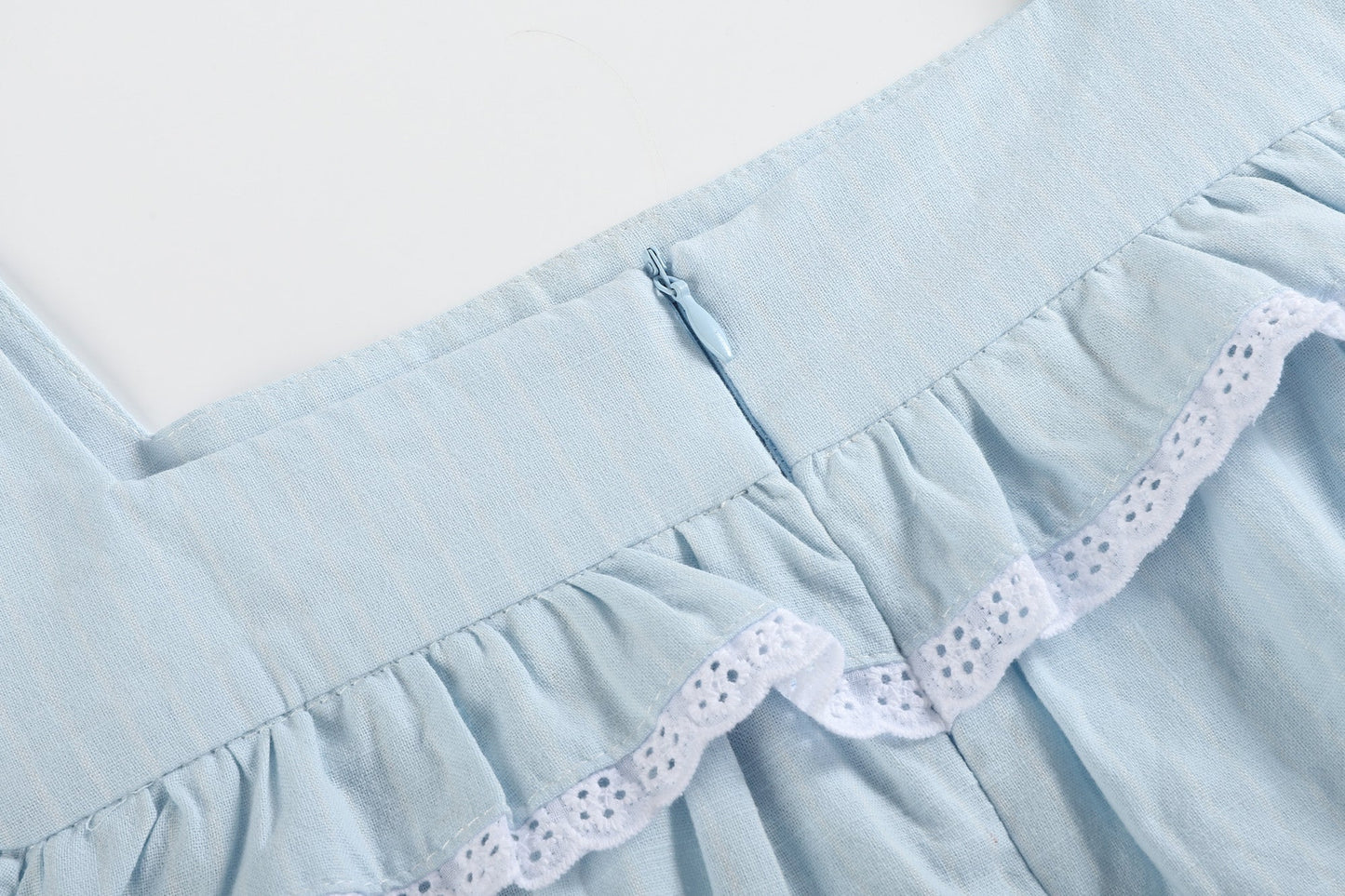Ladies Light Blue Cotton Ruffle Embroidery Dress