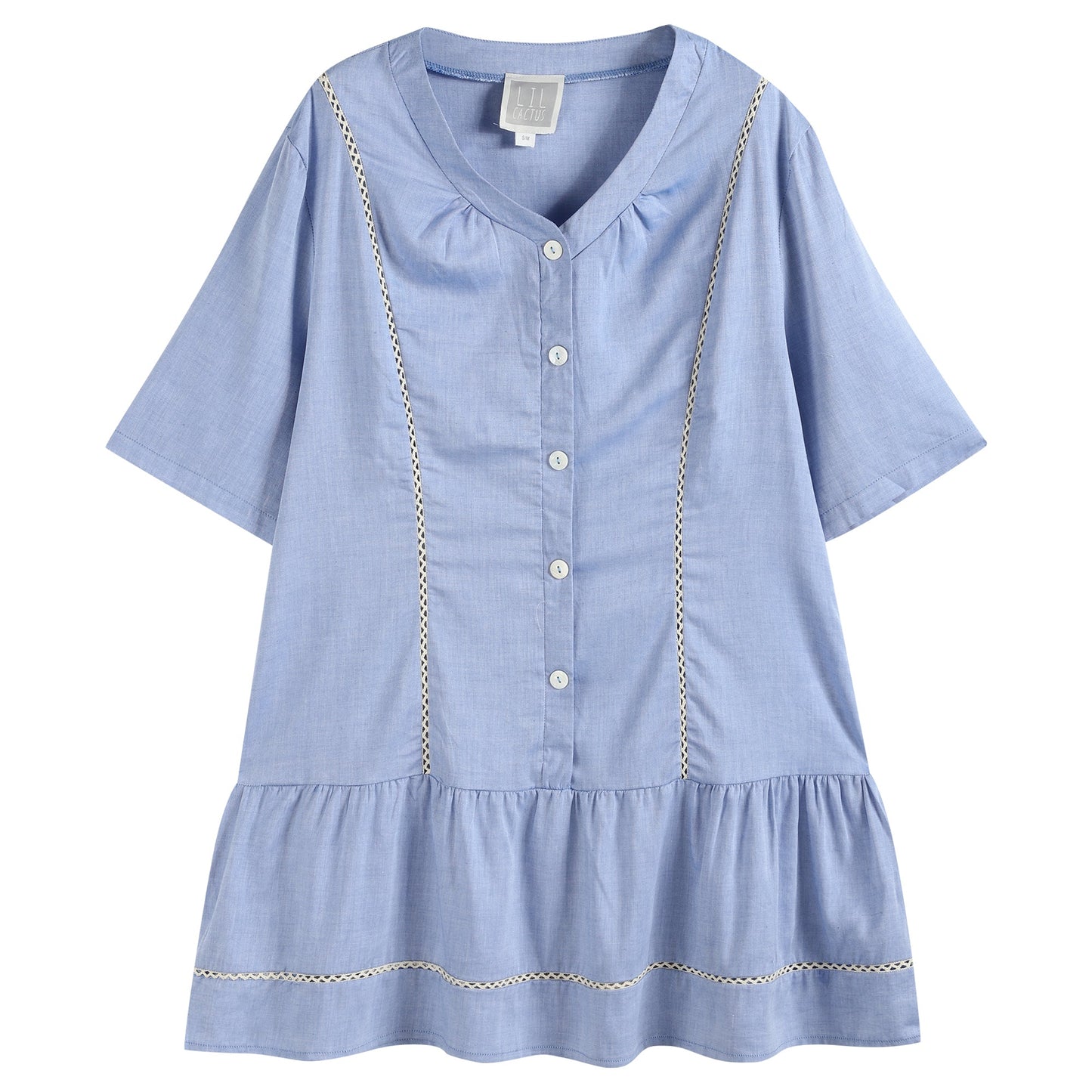 Ladies Light Blue Cotton Ruffle Embroidery Dress