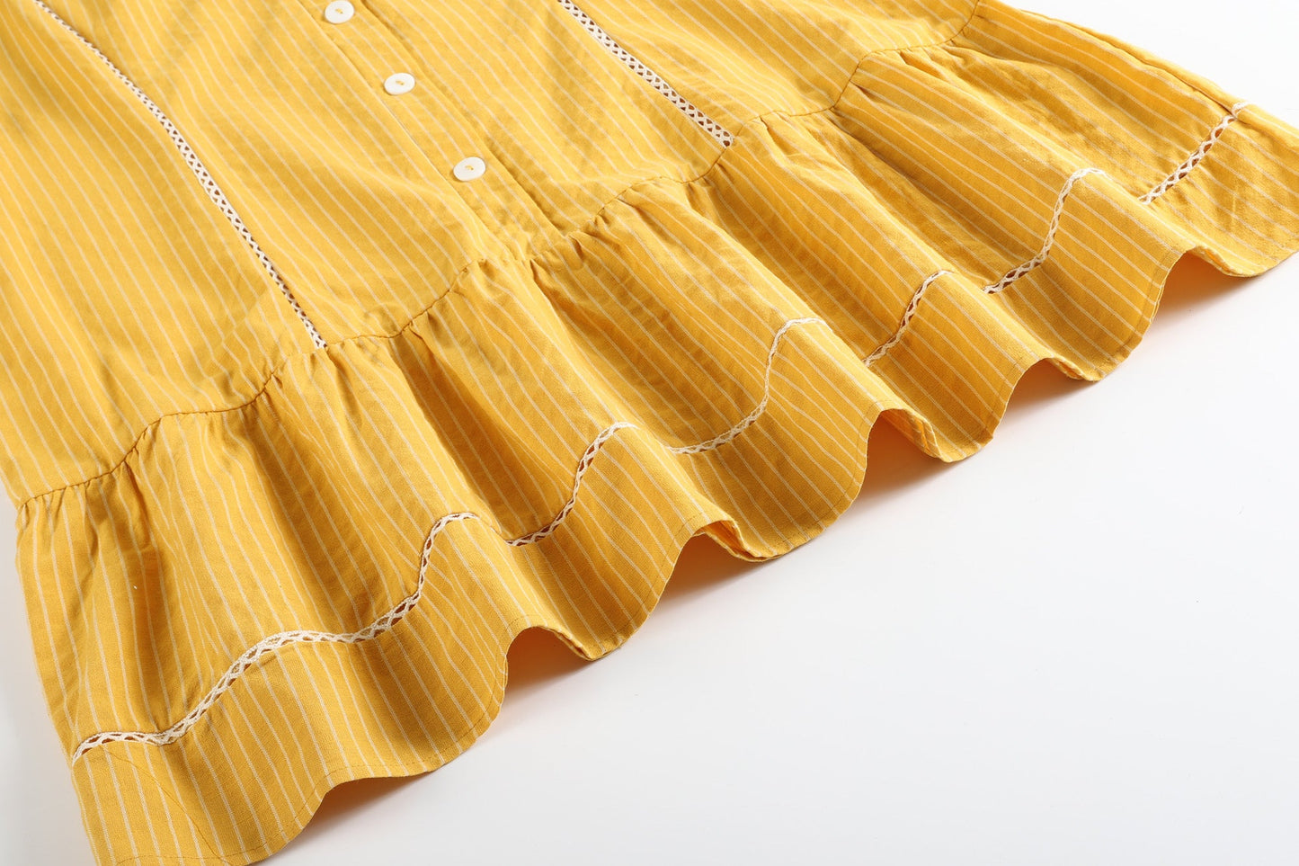 Ladies Mustard Cotton and Lace Ruffle Dress