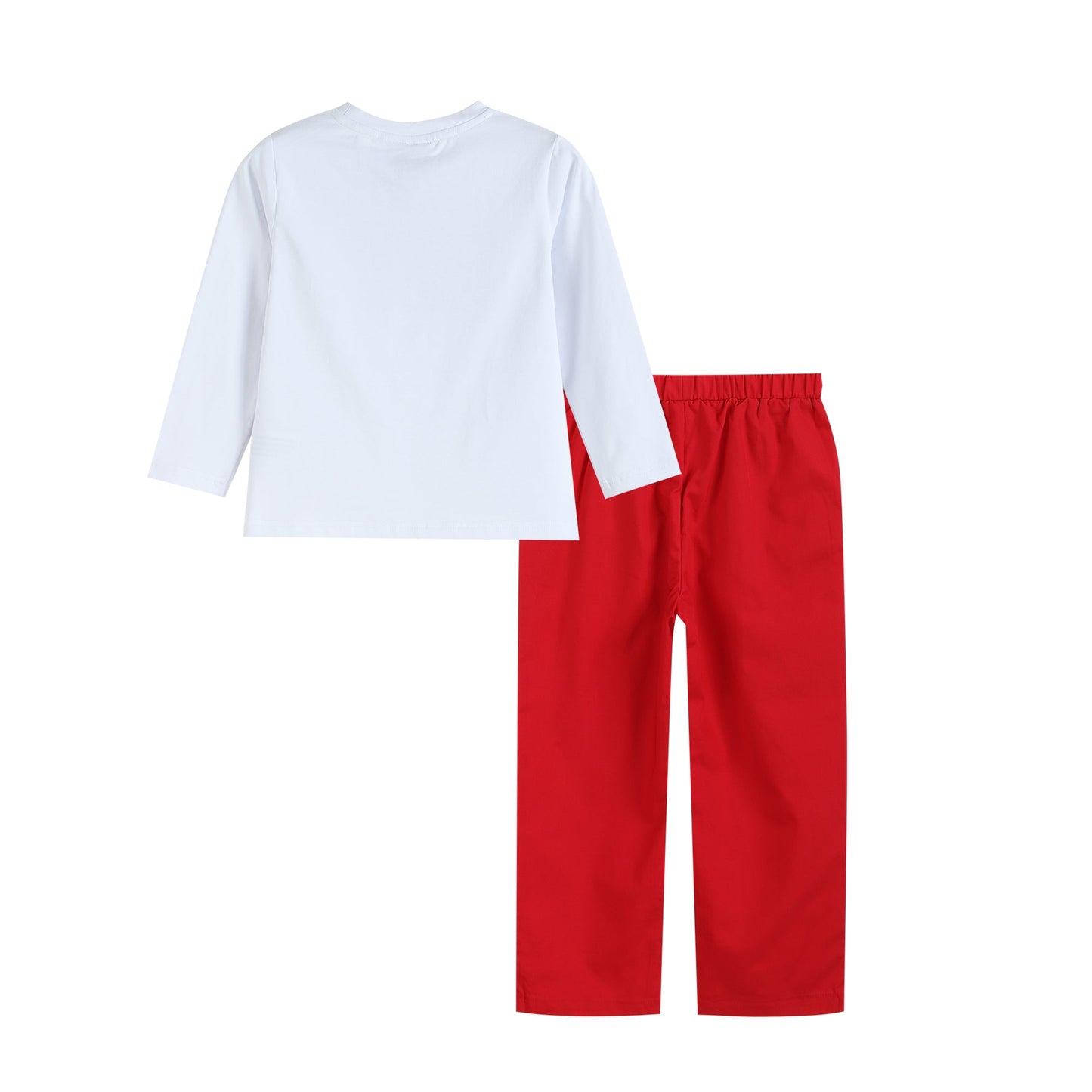 White Smocked Santa Long-Sleeve Tee & Red Pants