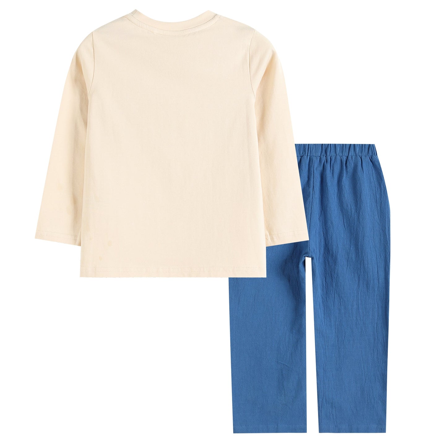 Blue and Beige Pumpkin Smocked Top and Pants Set