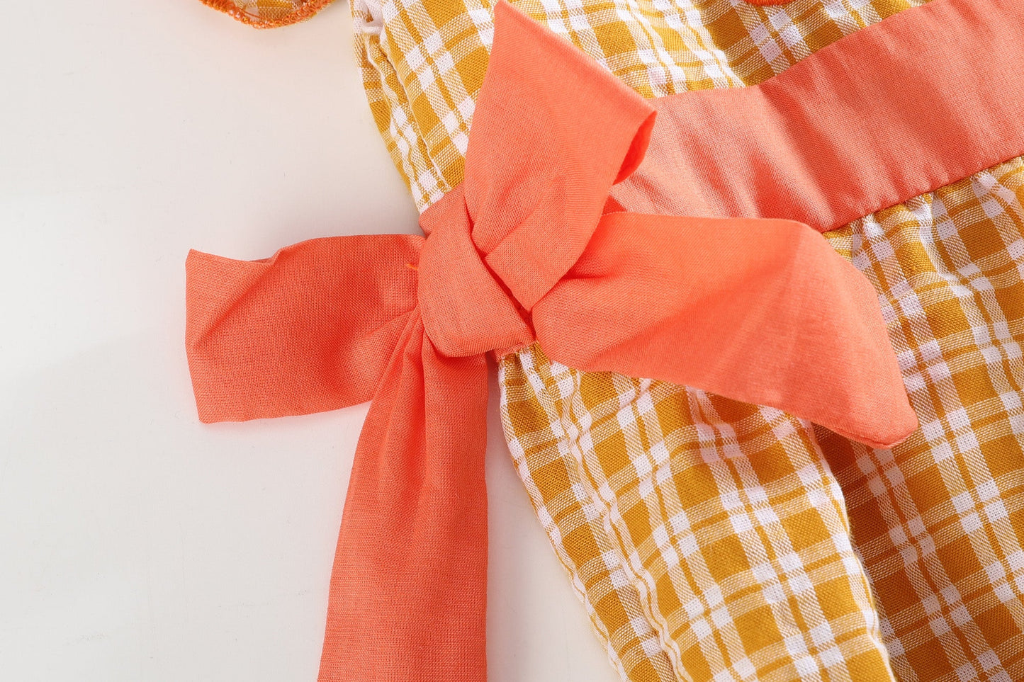 Orange Gingham Pumpkin Ruffle and Bow Bubble Romper
