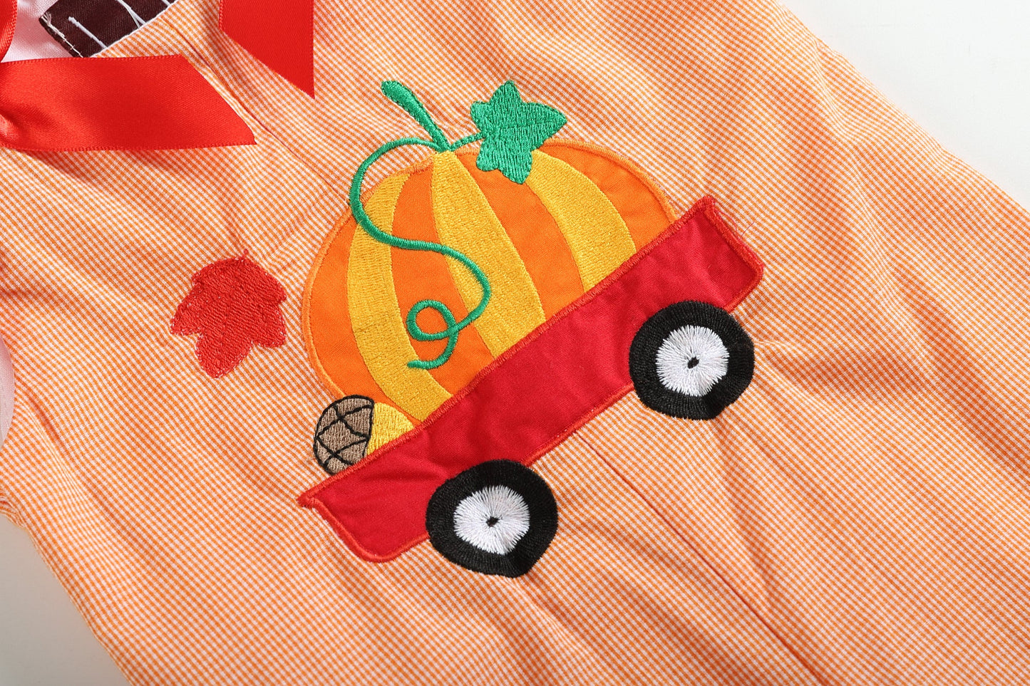 Orange Gingham Pumpkin Bow-Accent Overalls