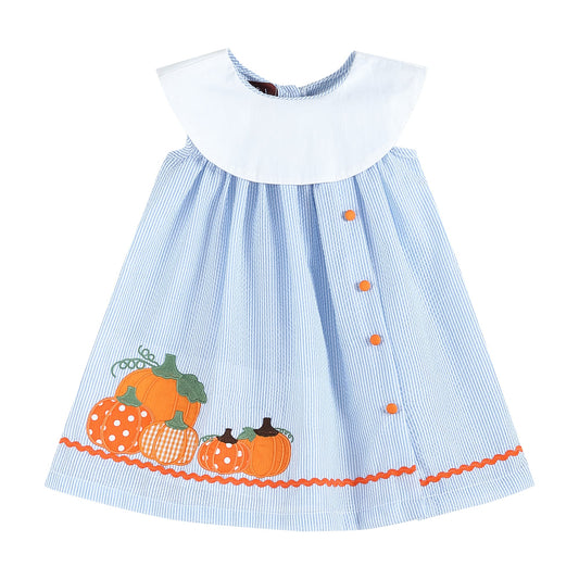 Light Blue Seersucker Pumpkin Yoke Dress