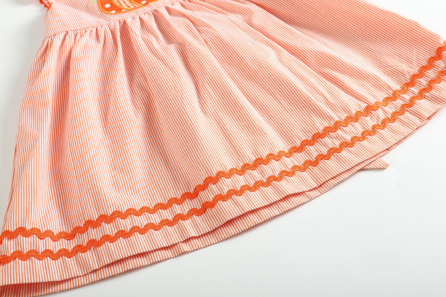 Orange Pinstripe Pumpkin Embroidered A-Line Dress