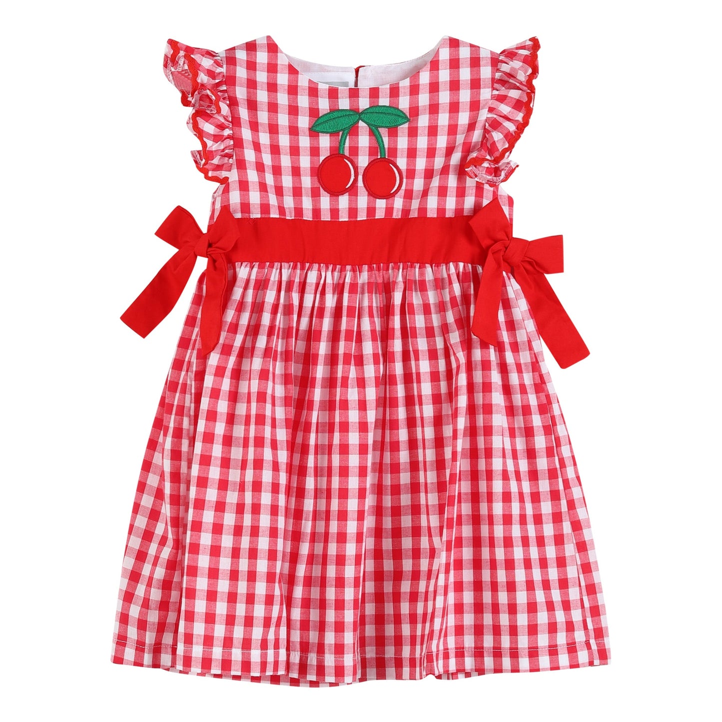 Red Gingham Cherry Applique Ruffle Dress