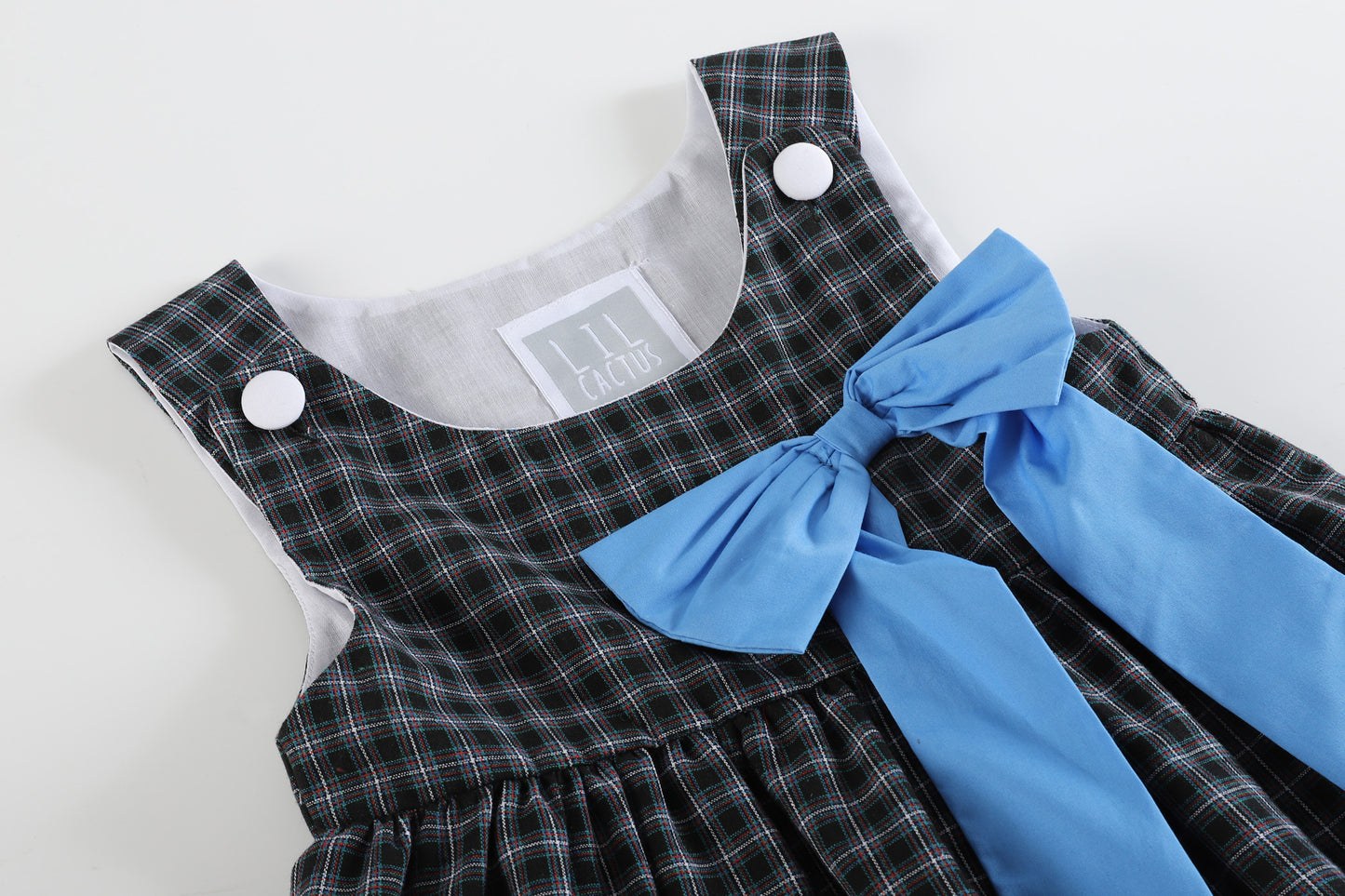 Black and White Nativity A-Line Dress with Blue Bow
