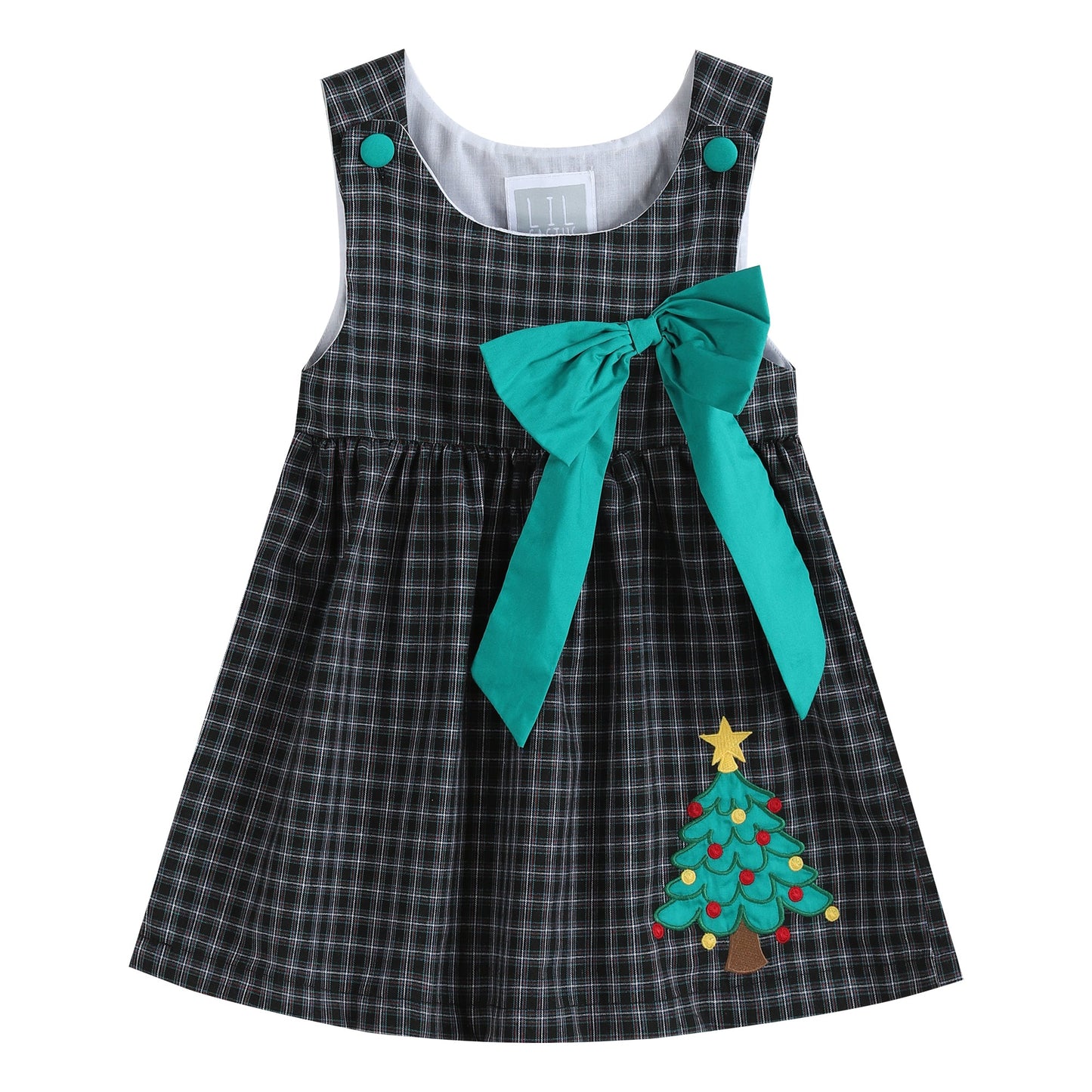 Black Checkered Christmas Tree Dress with Bow