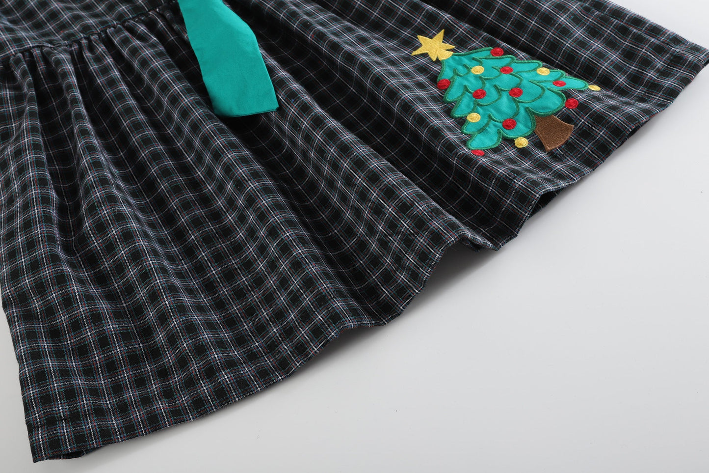 Black Checkered Christmas Tree Dress with Bow
