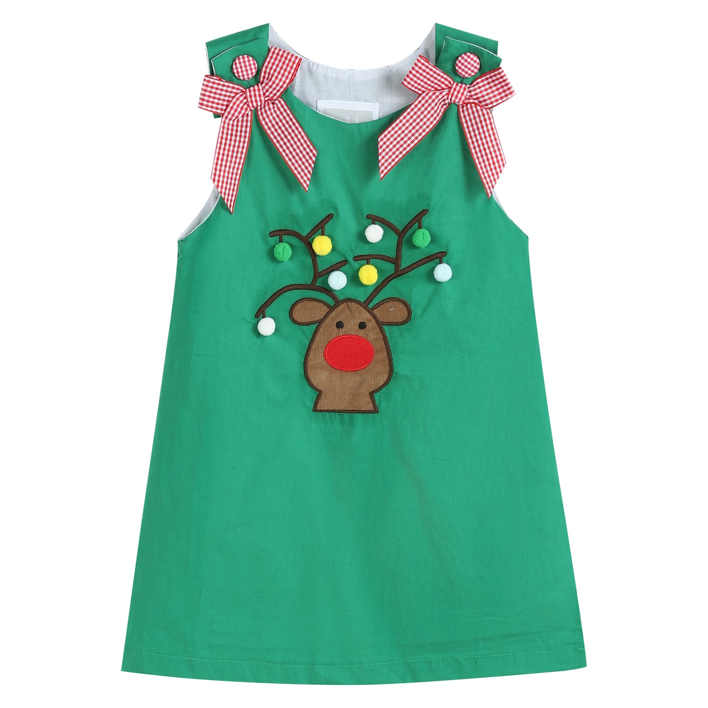 Green Swing Dress with Pompom Reindeer