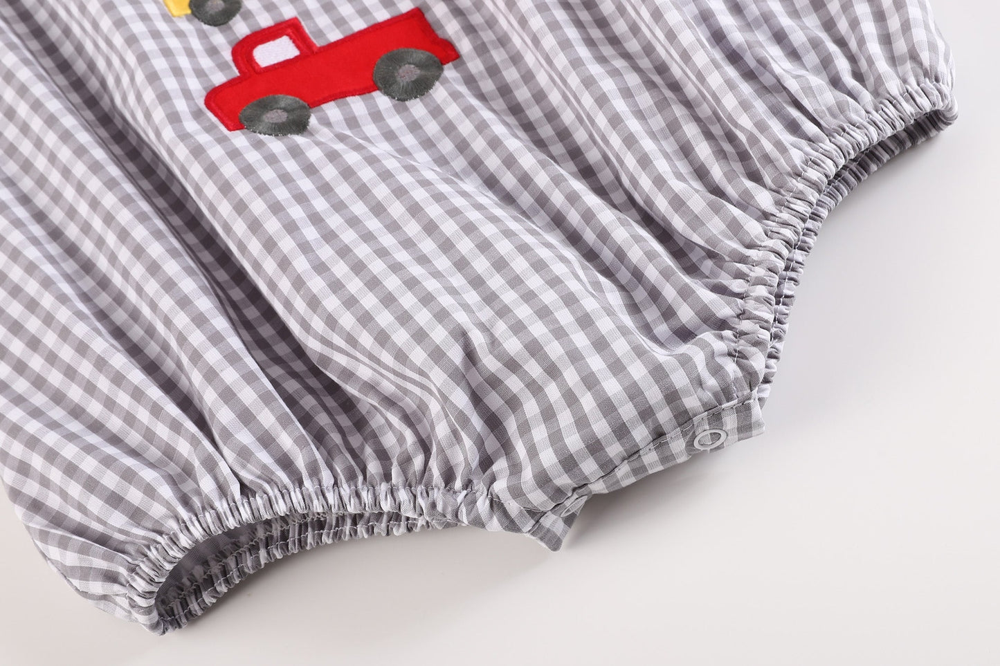 Gray Gingham Cars Bubble Romper