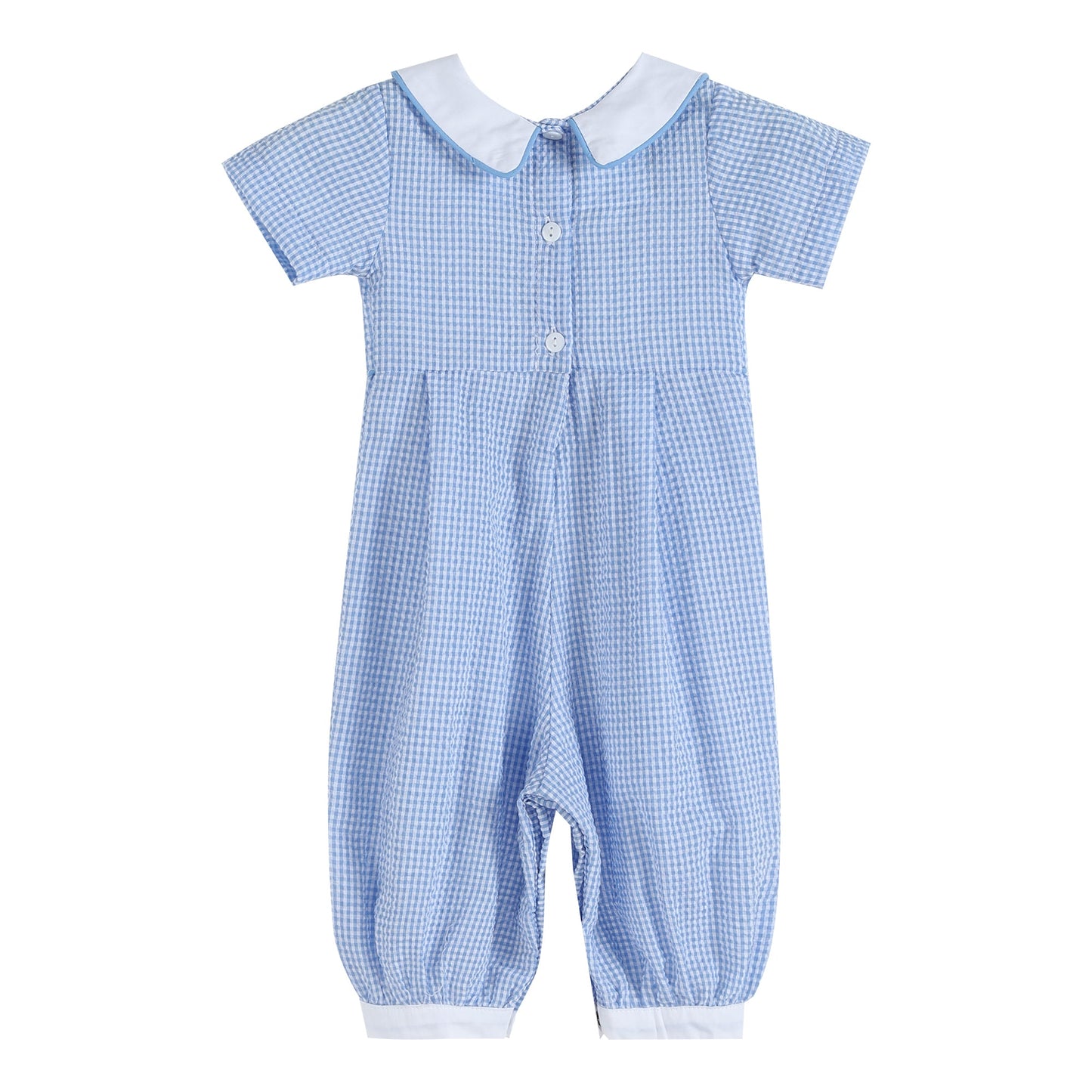 Light Blue Gingham Peek-a-Boo Easter Bunny Collared Romper