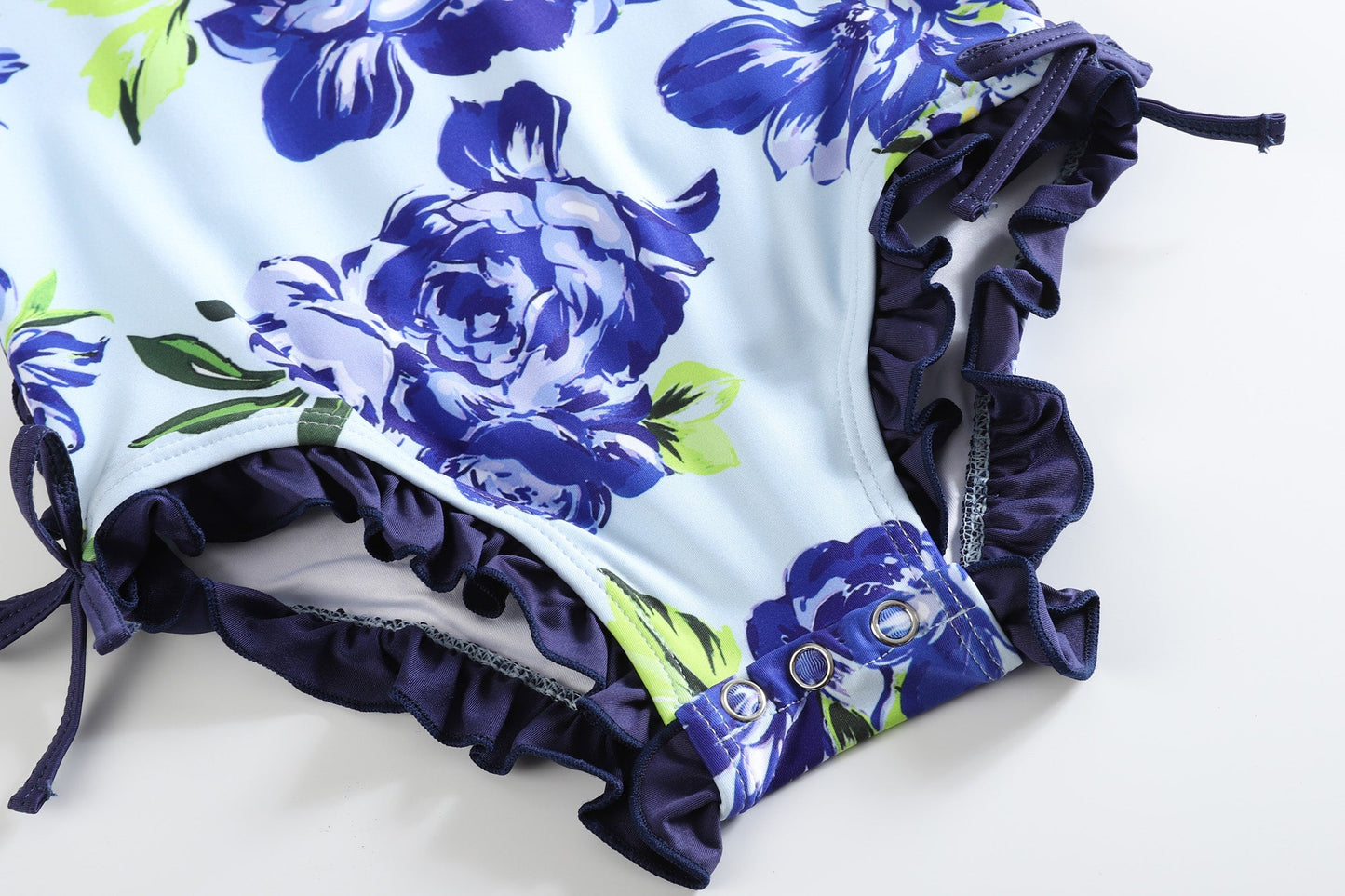 Blue Rose Long Sleeve Ruffle Swimsuit