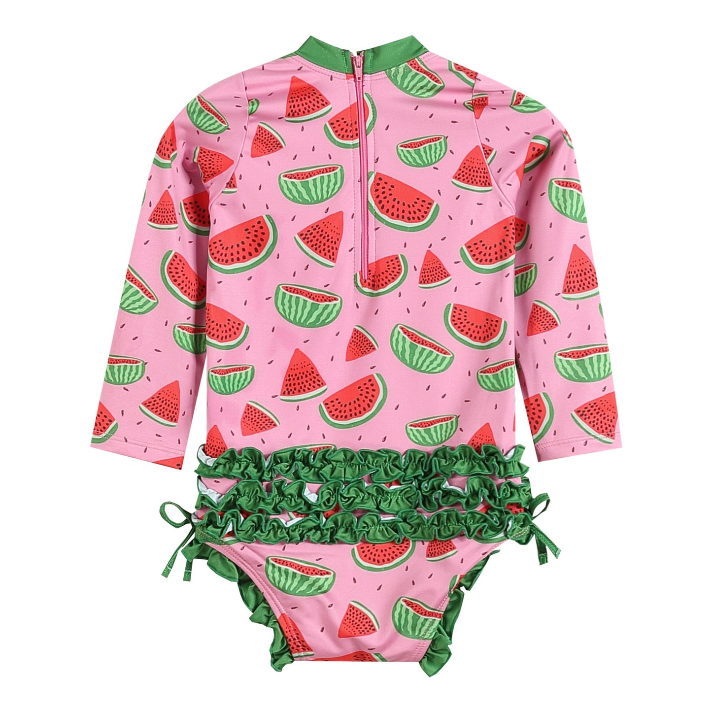 Watermelon Long Sleeve Ruffle Swimsuit