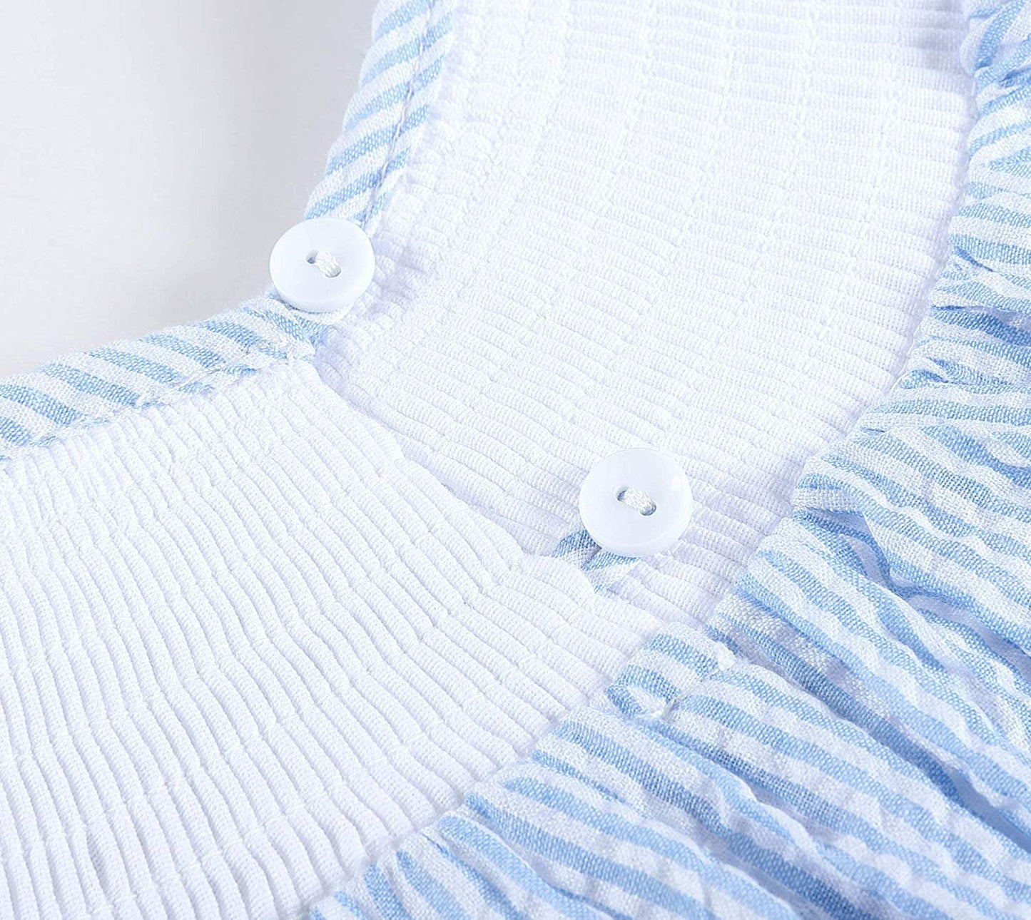Blue Striped Seersucker Baby Whales Smocked Romper