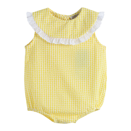 Yellow Gingham Collared Bubble Romper